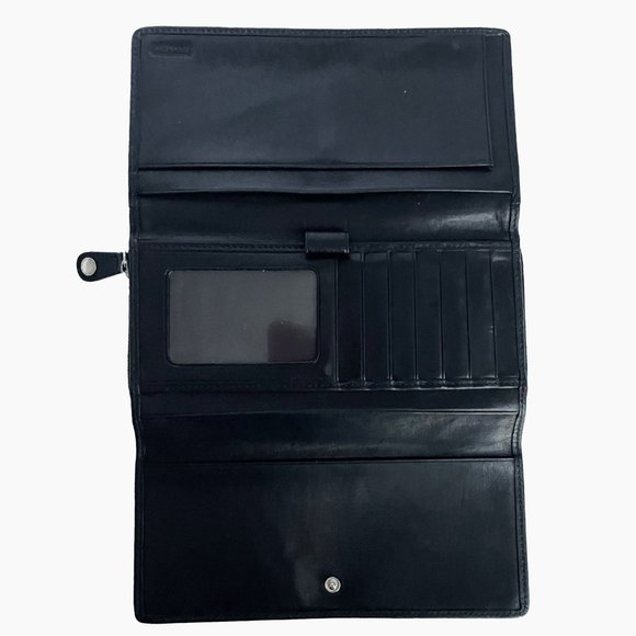 Coach Wallet Long Zip Around Trifold Snap Black Leather Vintage - Picture 5 of 11